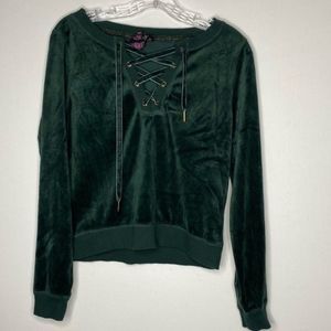 Betsey Johnson Green Velvet Performance Top Criss Cross Tie Small